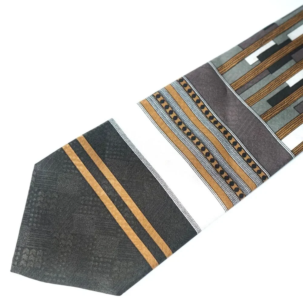 Pierre Balmain Extra Long Neck Tie European Fabric Geometric Art Deco Brown